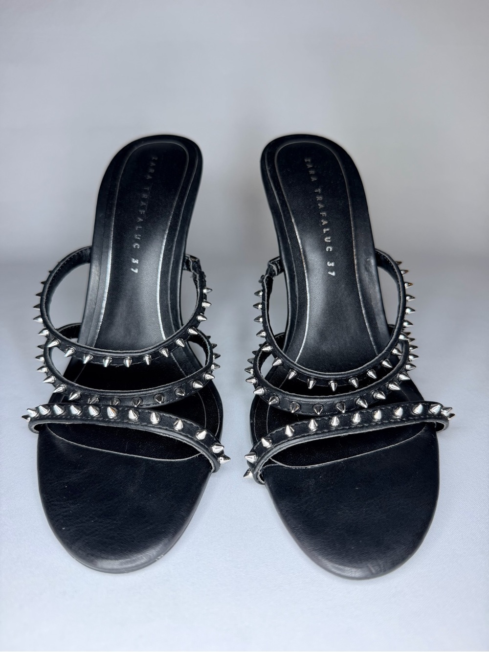 Zara Black Studded Triple-Strap Slide Sandals
